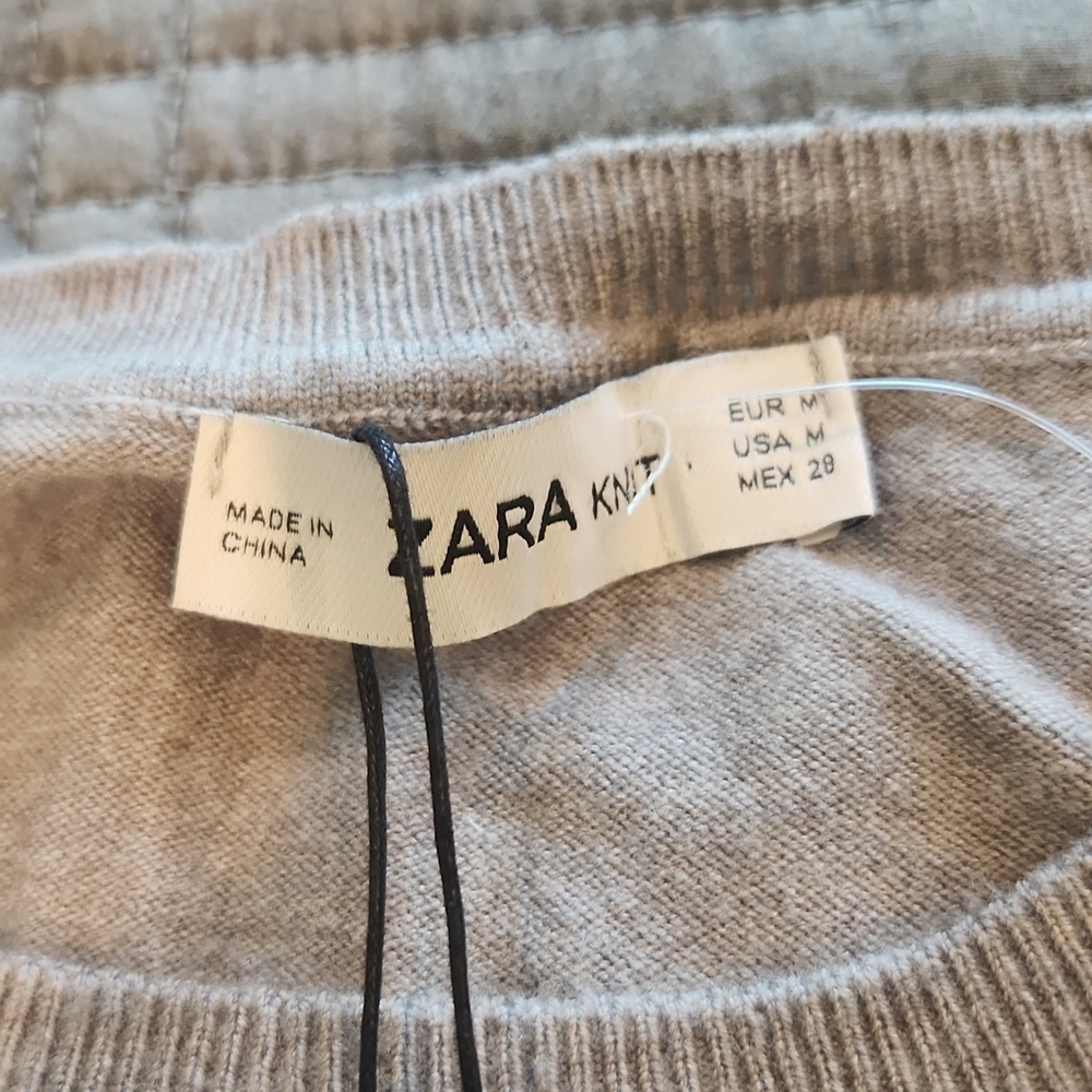 Zara Cropped Crew Neck Gray Sweater Size M, New With Tags! - Picture 5 of 9